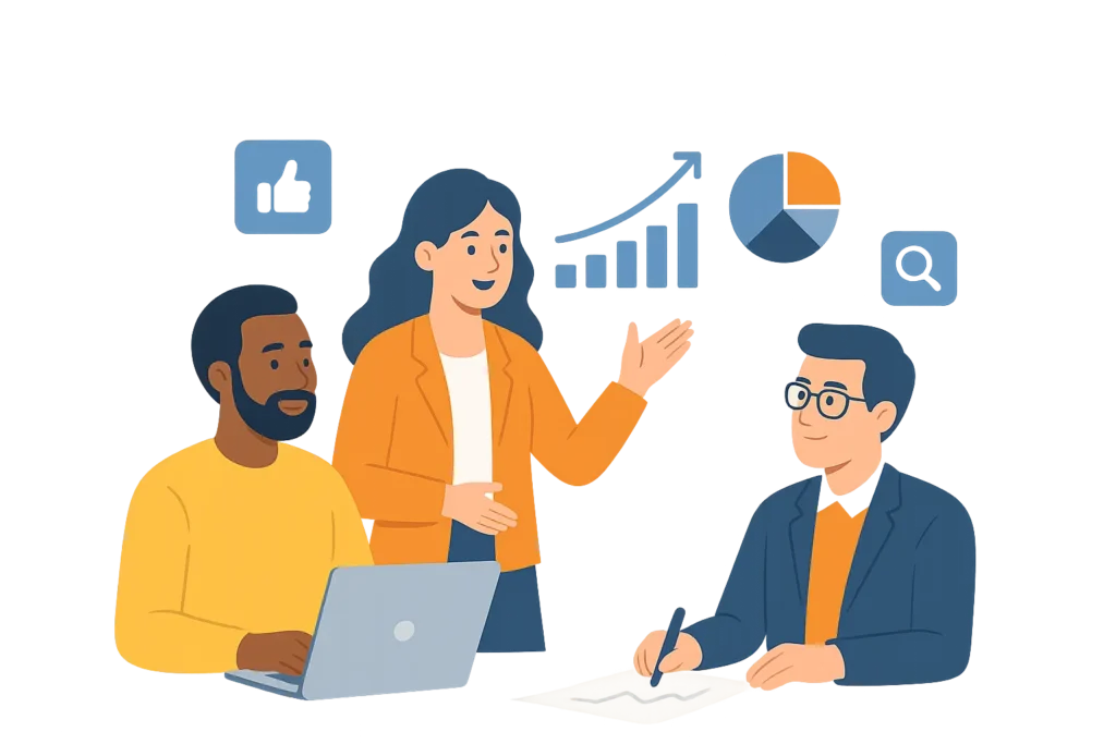 digital marketing experts analyze with graph