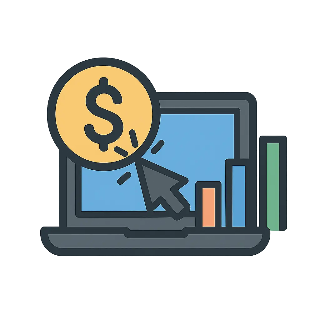 a laptop,dollar symbol,graph